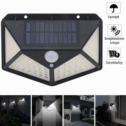🔥 NÅ: 50 % RABATT I EN BEGRENSET PERIODE – Solcelledrevet vegglampe med bevegelsessensor – 140 supersterke LED-lys – IP65 vanntett – Enkel installasjon 🌞✨🛡️