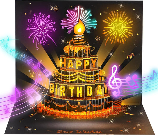 🎉3D-popup-musikalisk födelsedagskort med ljus och sång🎵🎂