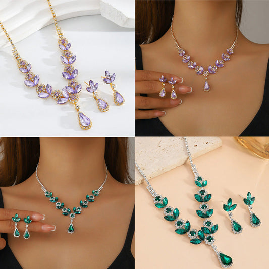 💎Elegant halsband och örhängen med blommiga vattendroppar, 2-delat set💕