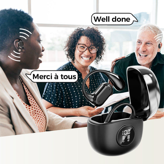 🎁 Den bästa presenten någonsin – Trådlösa AI-översättningshörlurar med OWS & Bluetooth 5.4 (Passar till iOS och Android) 🎁