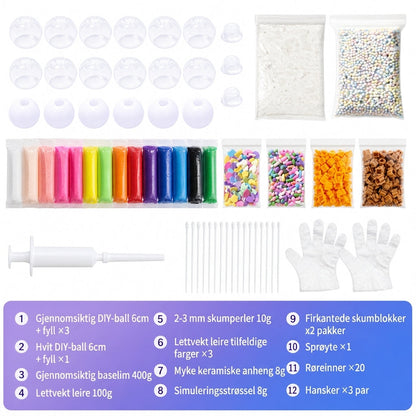 🎨 Lag din egen klemball – fargerik leire, glitrende fyll, slitesterk og lekkasjesikker. Kreativ DIY-moro! ✨🤲